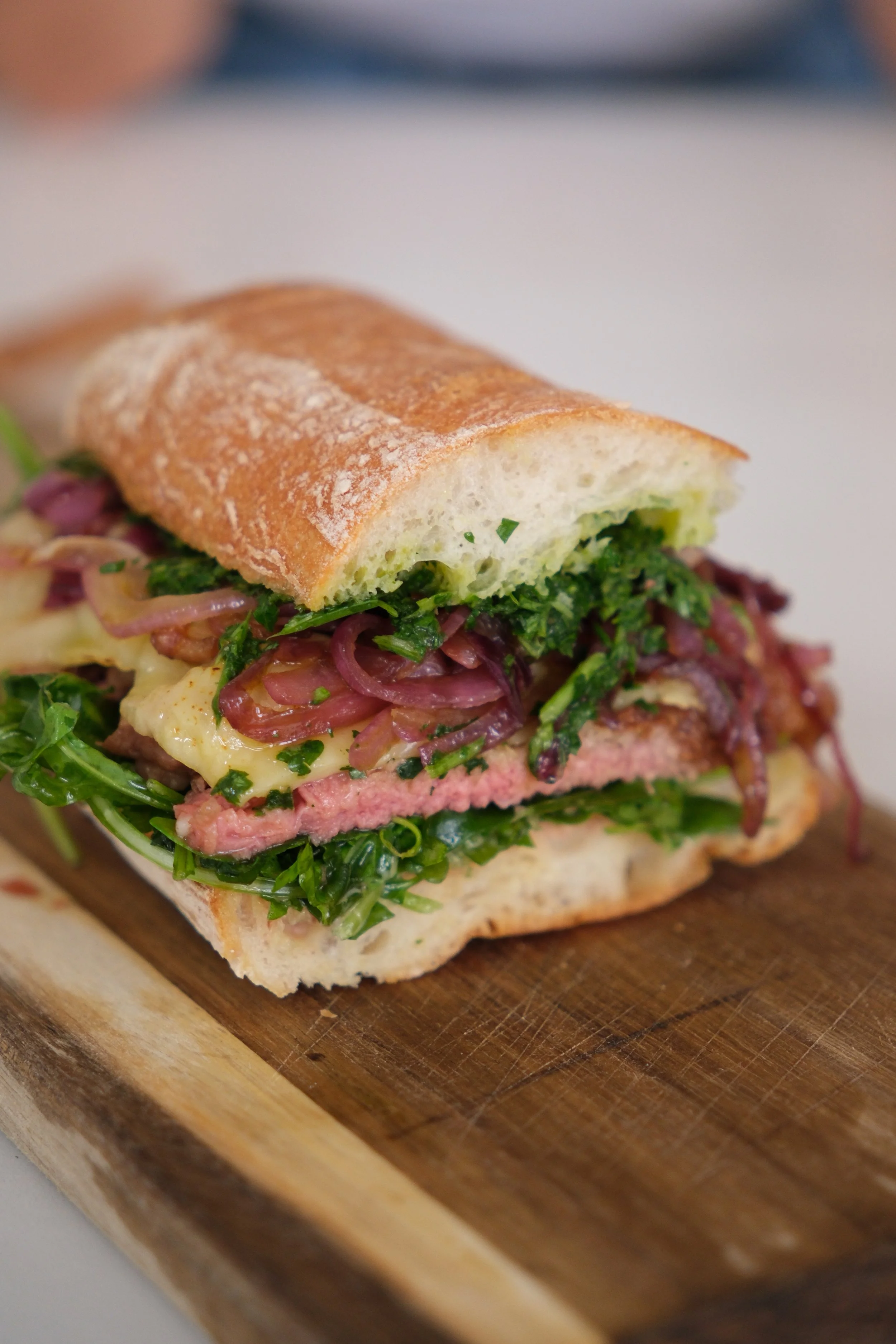 Easy Steak Sandwich with Chimichurri and Sweet Balsamic Onions