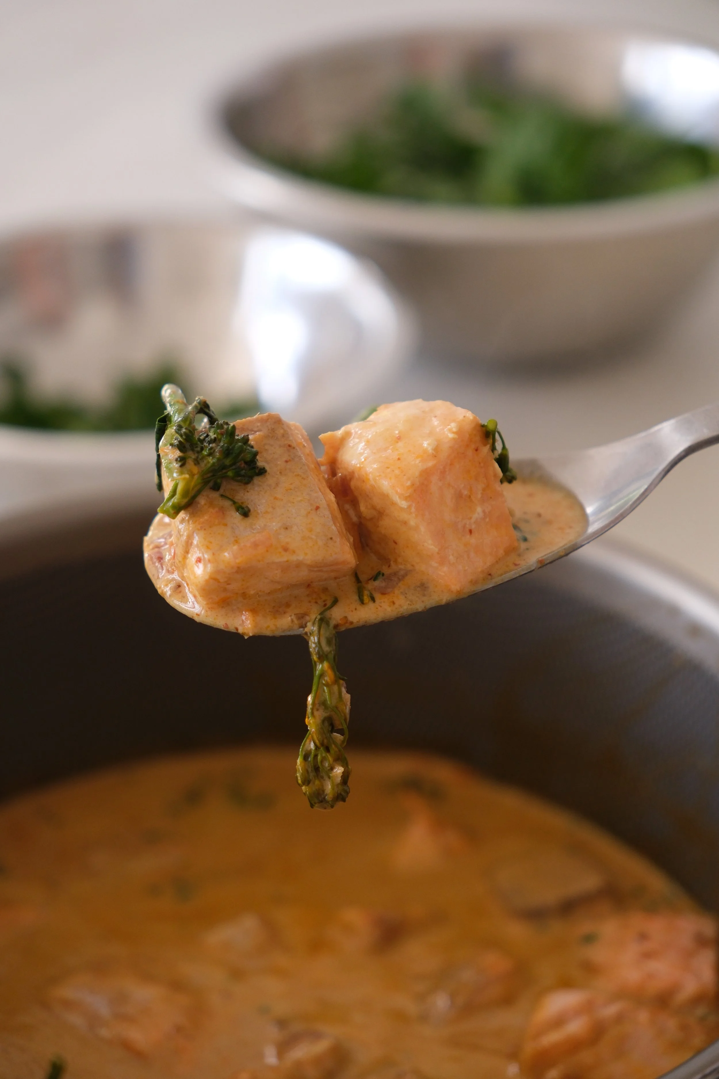 Thai Coconut Curry with Poached Salmon 