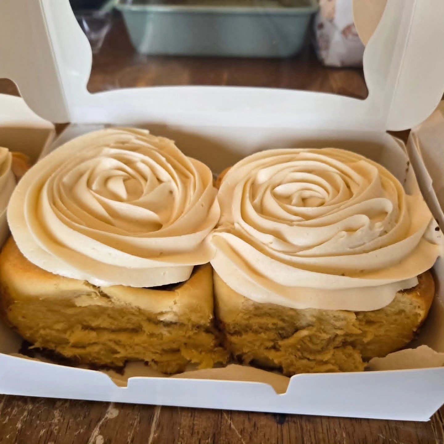 2 Jumbo Cinnamon Rolls with Butter Cream Frosting