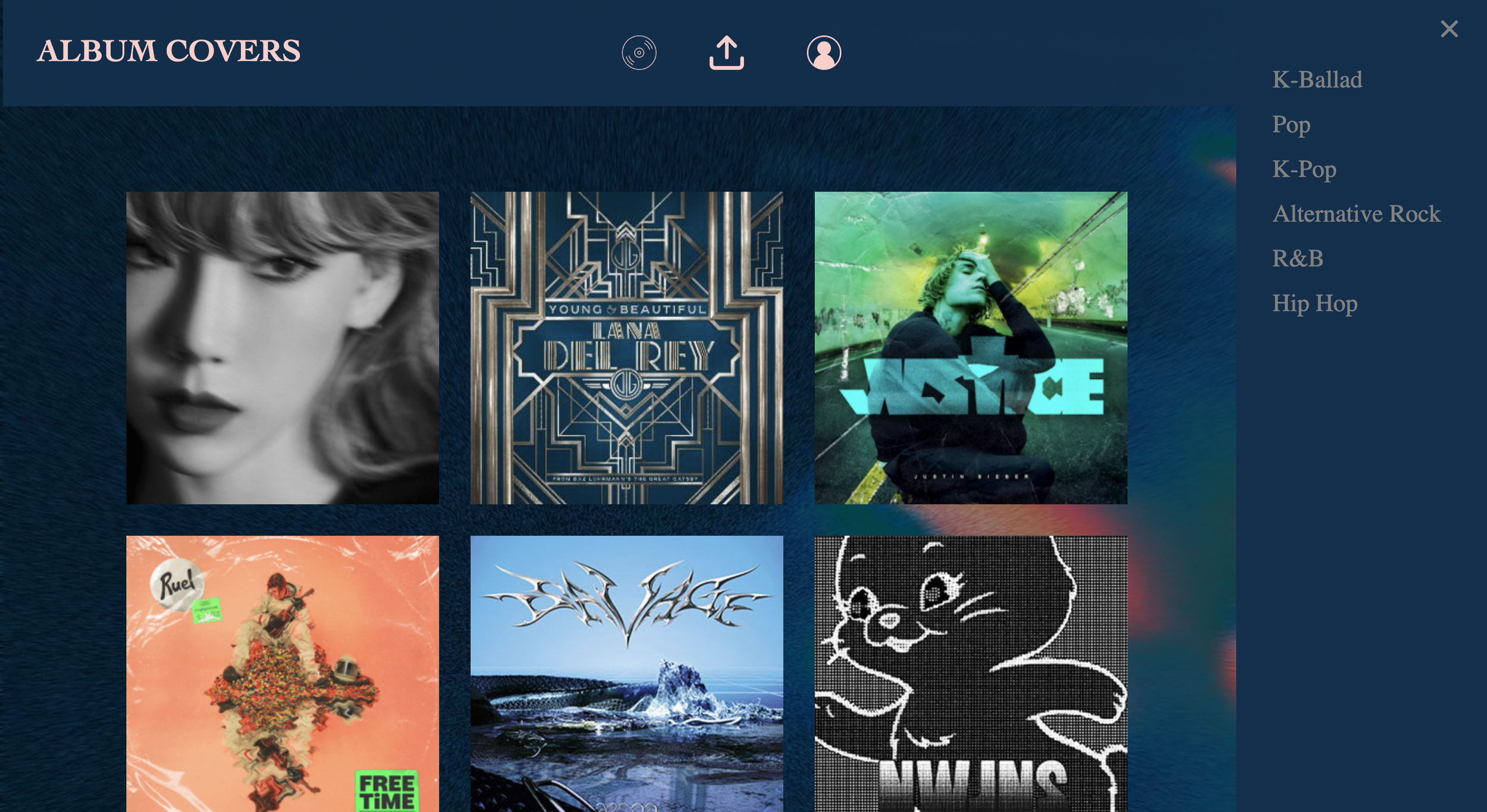 Filter icon on the main catalog allows to filter genres of album
