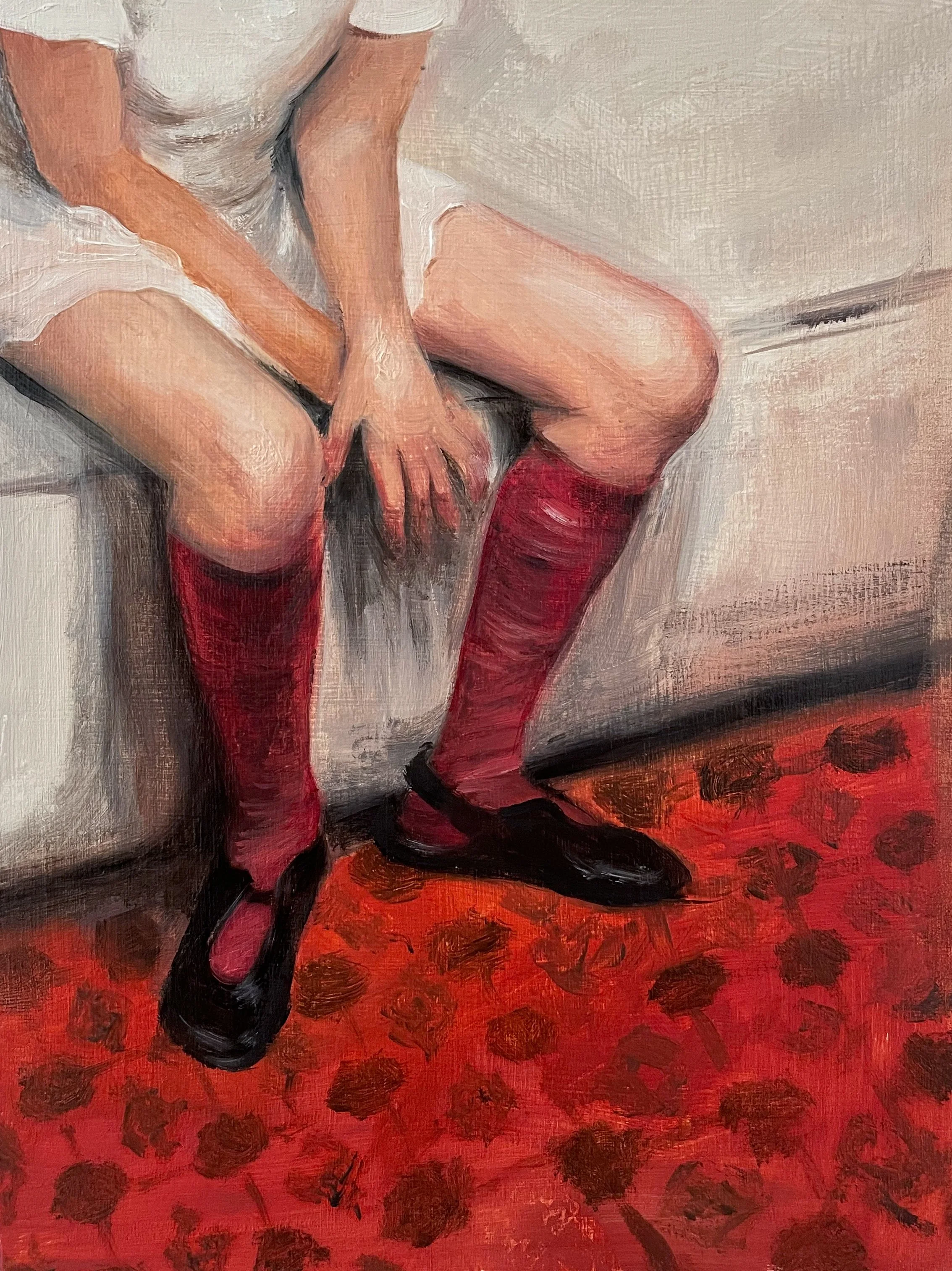 High Knee Socks, Oil on Wood, 20x15 cm