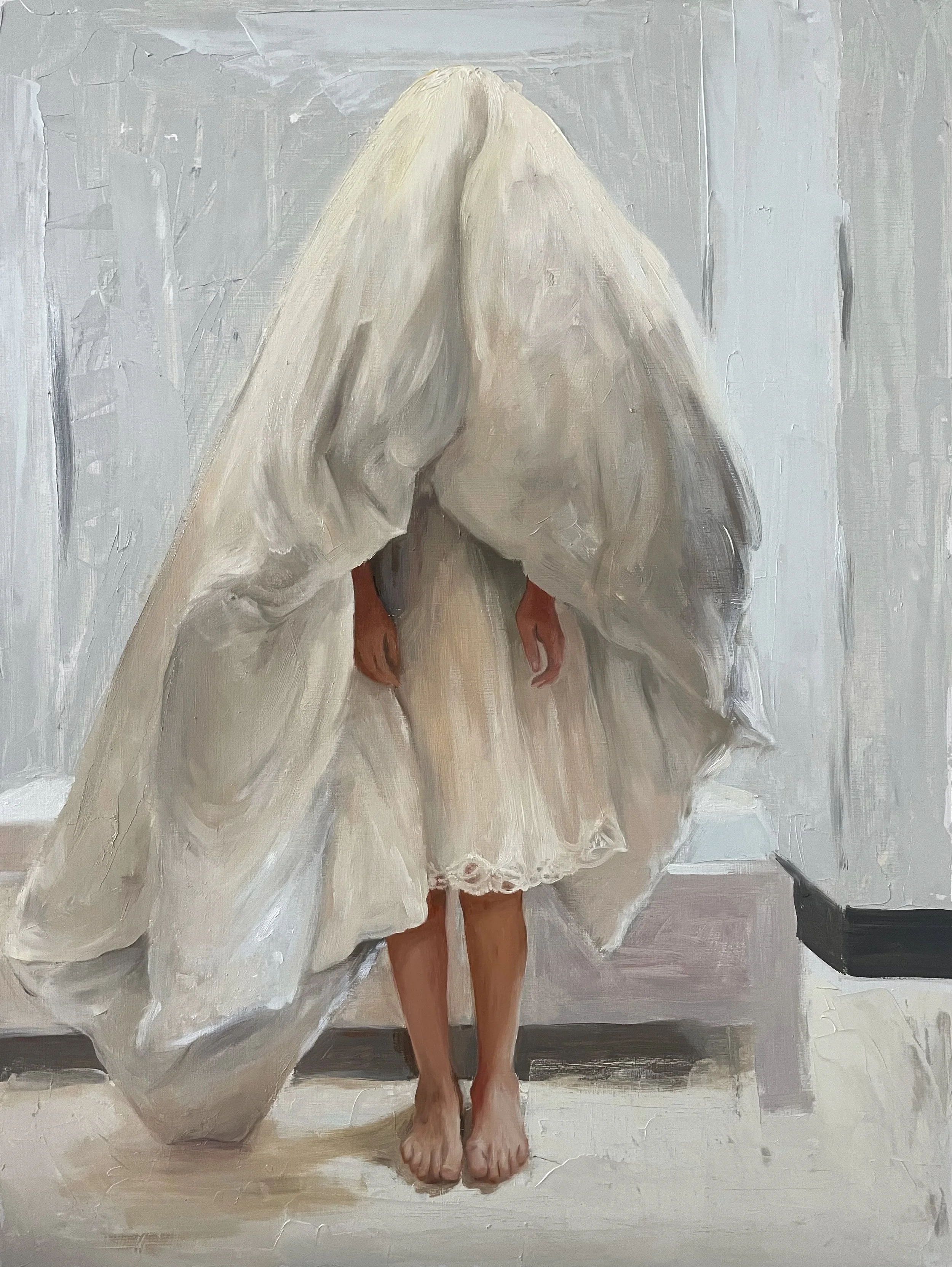 Ask Her Why She Sleeps Standing, Oil on Wood, 60x45 cm