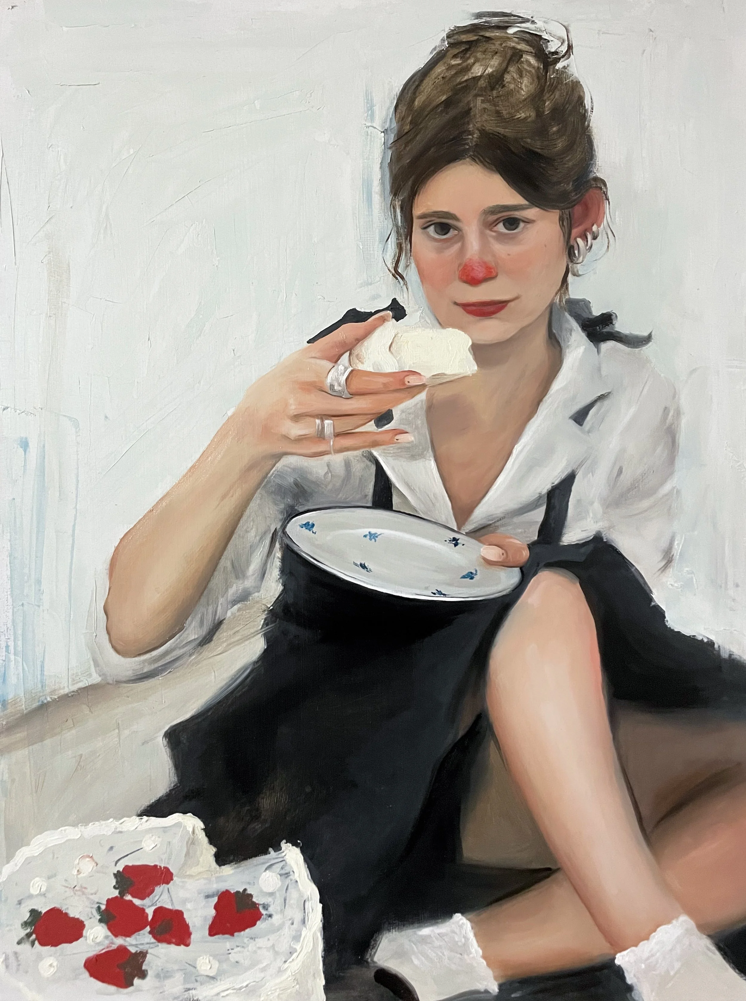 Strawberries Cake and a Clown, Oil on Wood, 60x45 cm