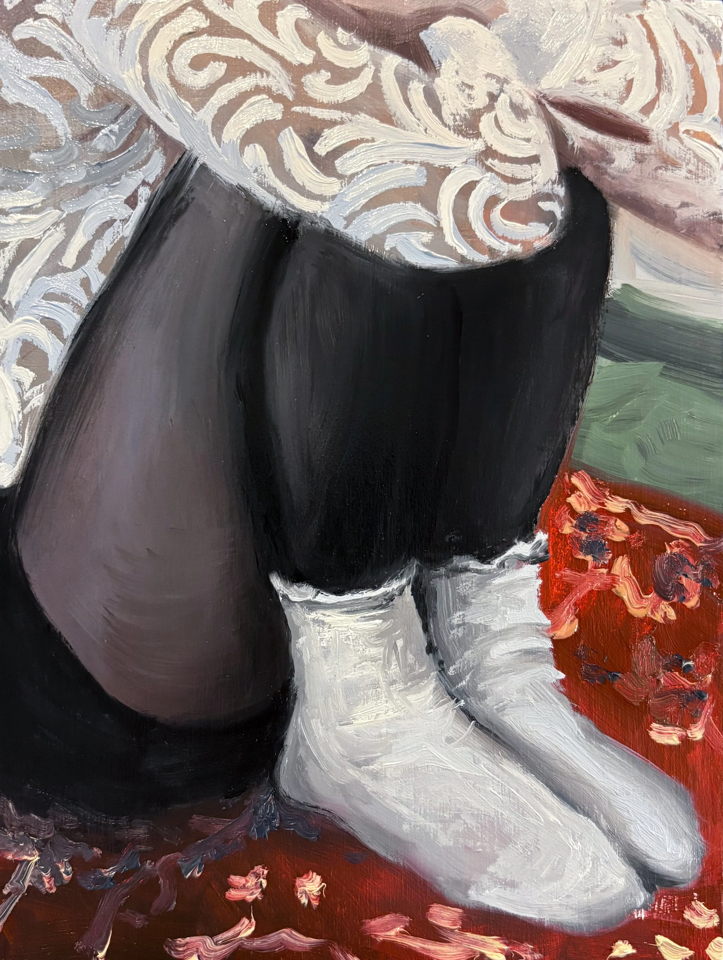 White Socks on a Red Carpet, Oil on Wood, 20x15 cm