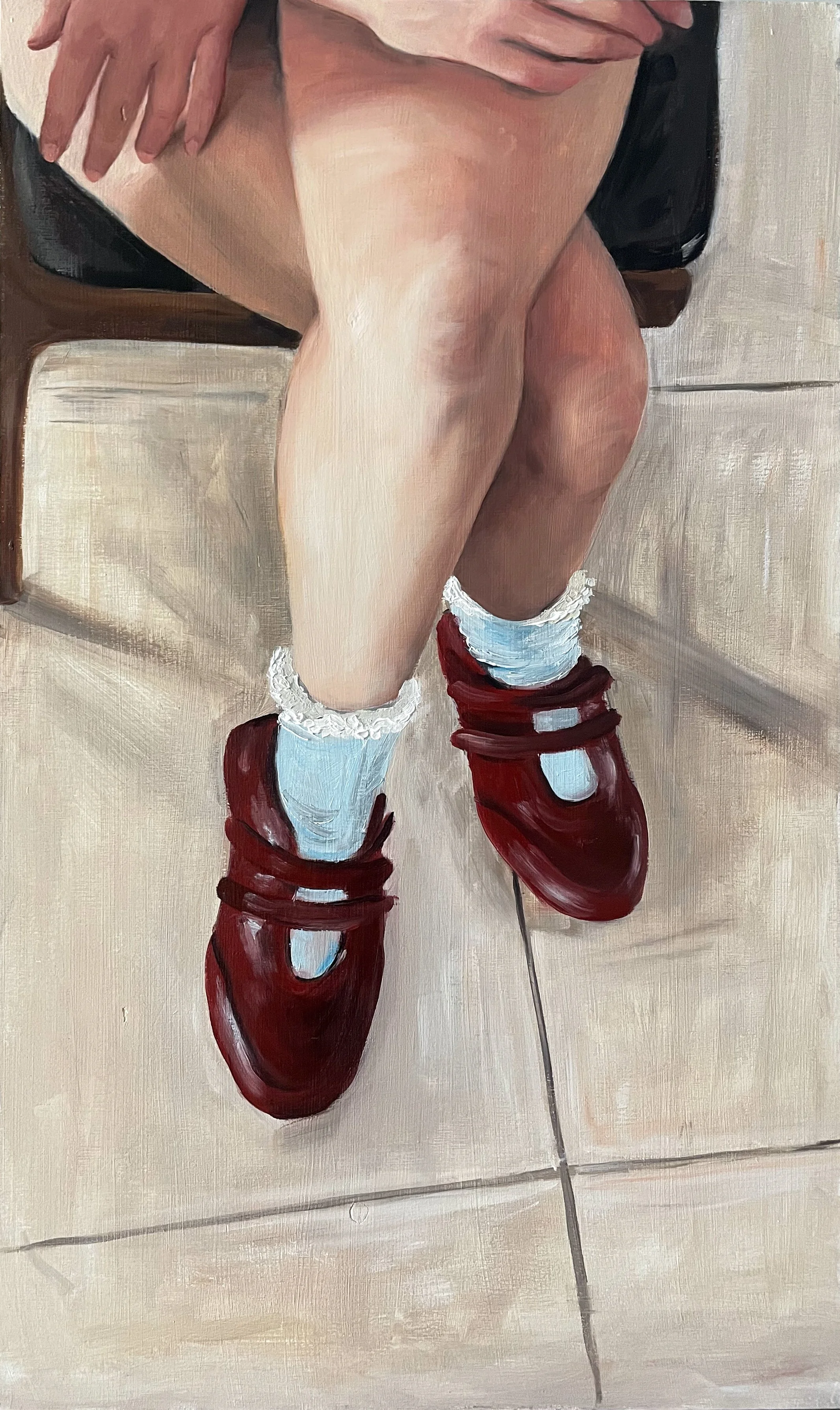 Red Shoes Blue Socks, Oil on Wood, 50x30 cm