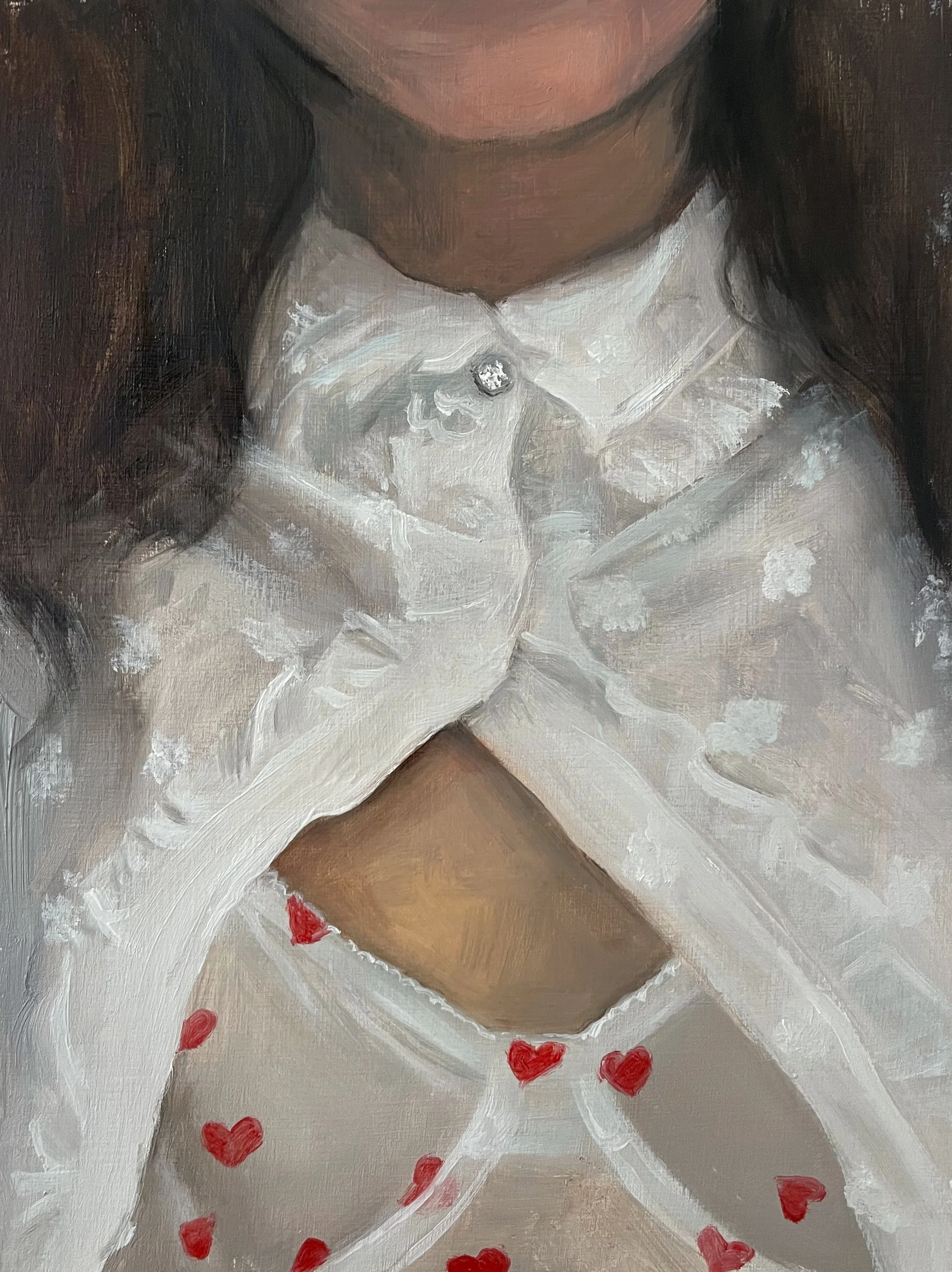 Bra and Hearts, Oil on Wood, 20x15 cm