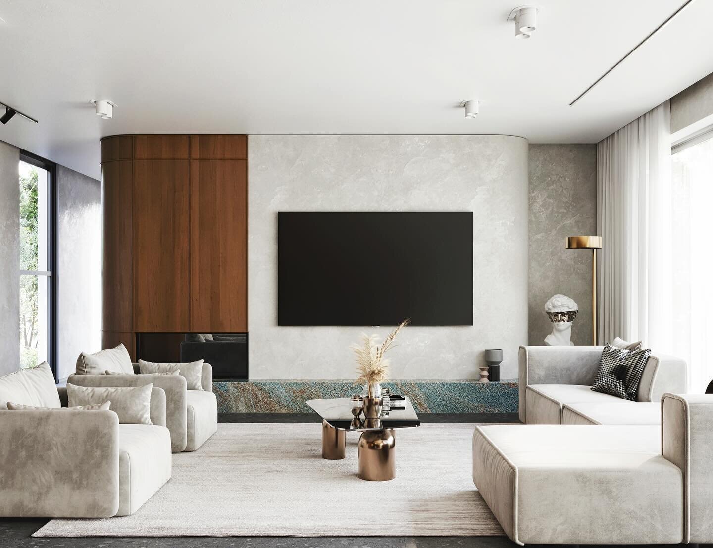 Archify&rsquo;s design for the living space in Bogota Residence showcases a meticulous selection of materials and furnishings, emphasizing both luxury and comfort.

The fireplace, an elegant focal point, is adorned with Blue Intuition quartzite from 