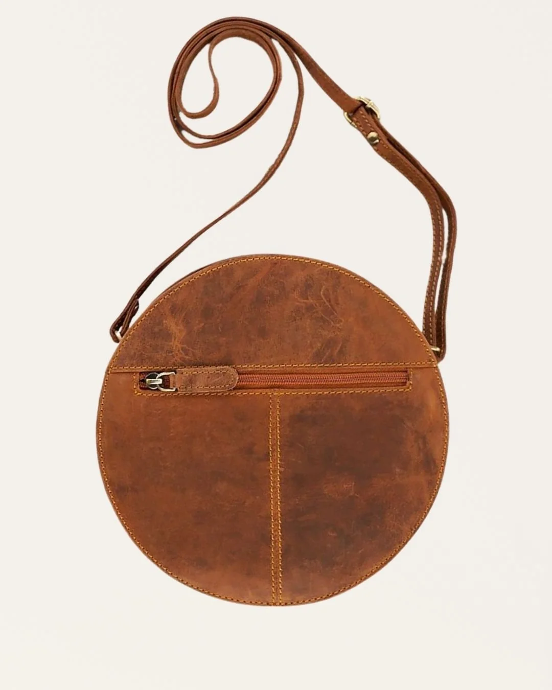 Vintage Bag rund Damen Naturleder Tasche Braun