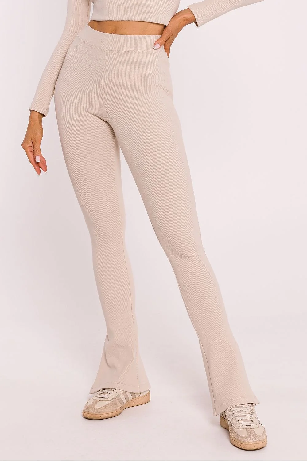 Leggings gerippt Beige Baumwolle mit Schlag