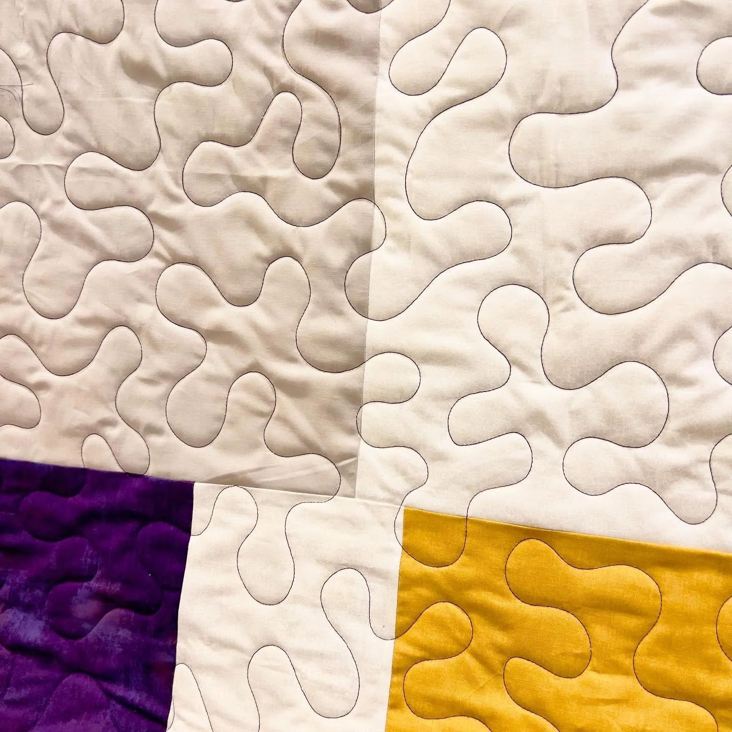 Just meandering around 😛 Meander is a lie y favorite around here! I love how it can add texture and softness to a quilt. It&rsquo;s bubbly and fun. All my work is free motion! I can add designs to meander like leaves, or stars or snowflakes! 

Inter