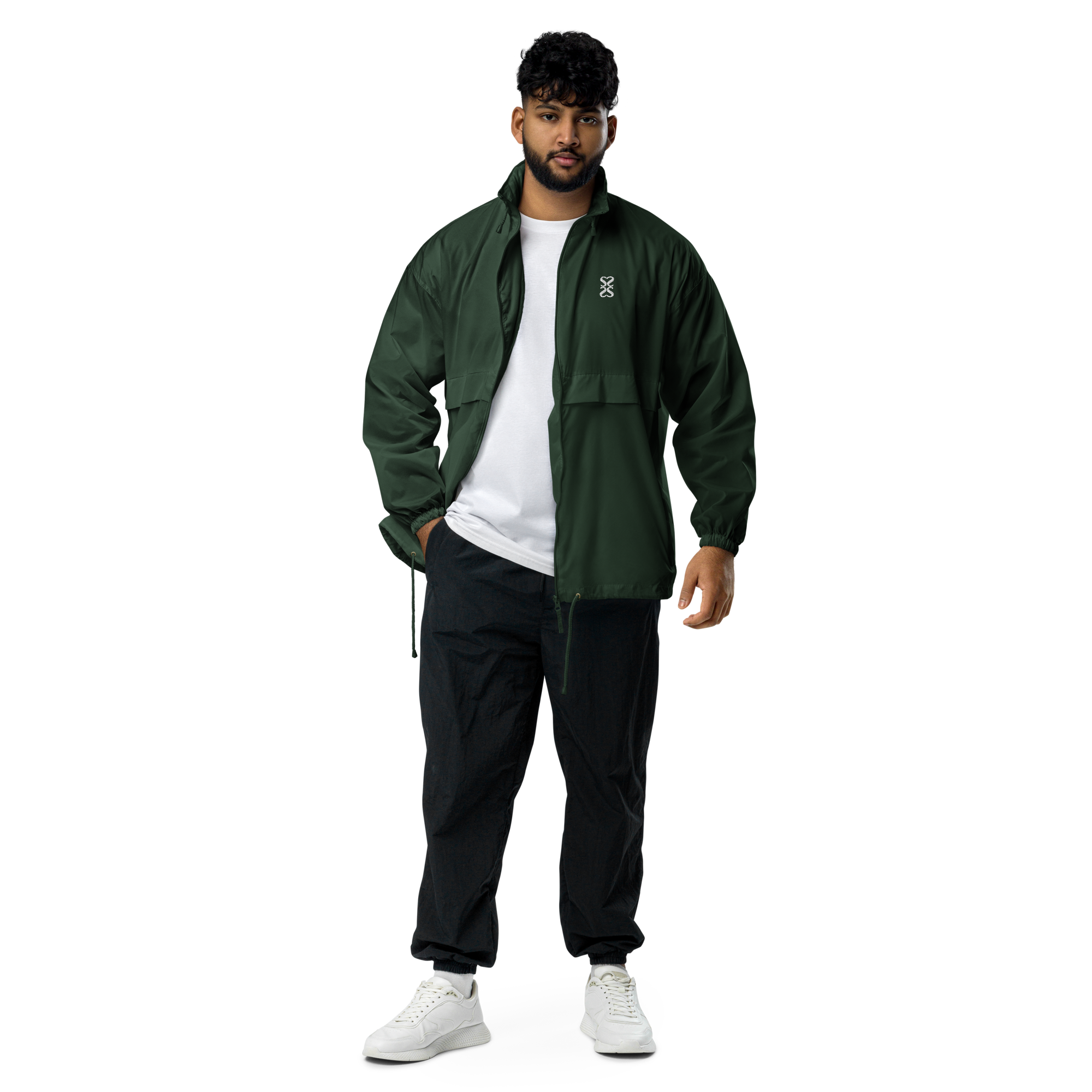 basic-unisex-windbreaker-forest-green-front-66ba8a95045e6.png