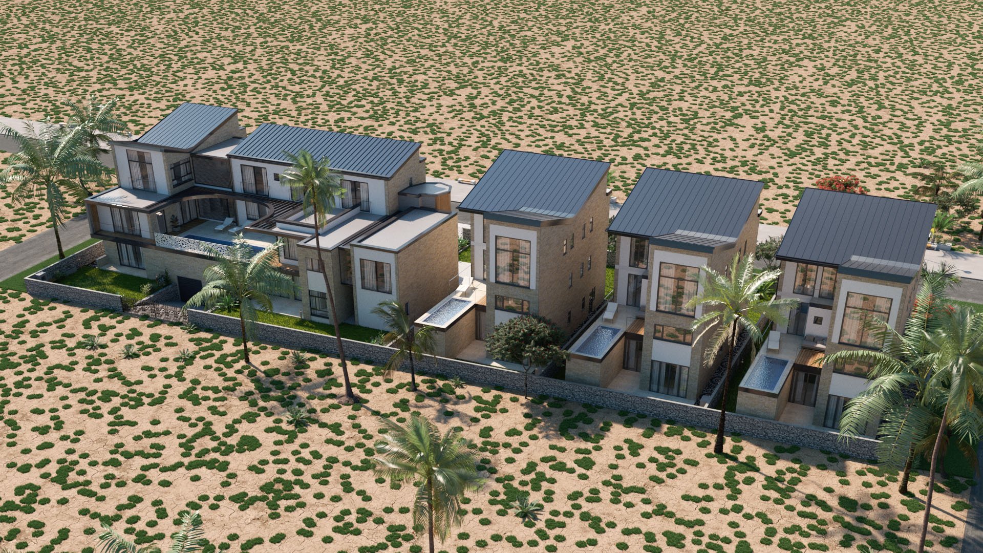 Wider angle 3D drawing of 4 properties