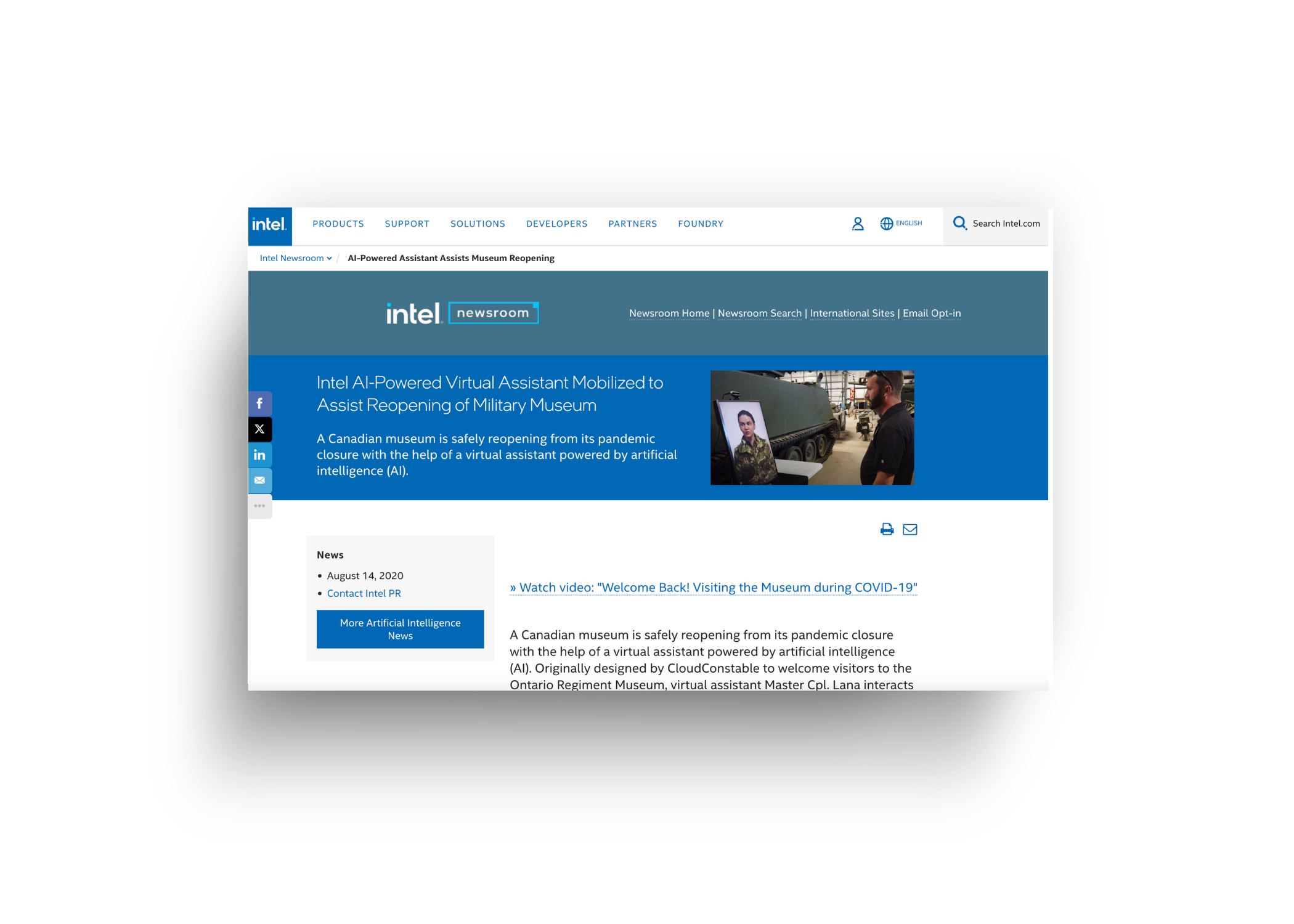 Intel AI-Powered Virtual Assistant Mobilized to Assist Reopening of Military Museum