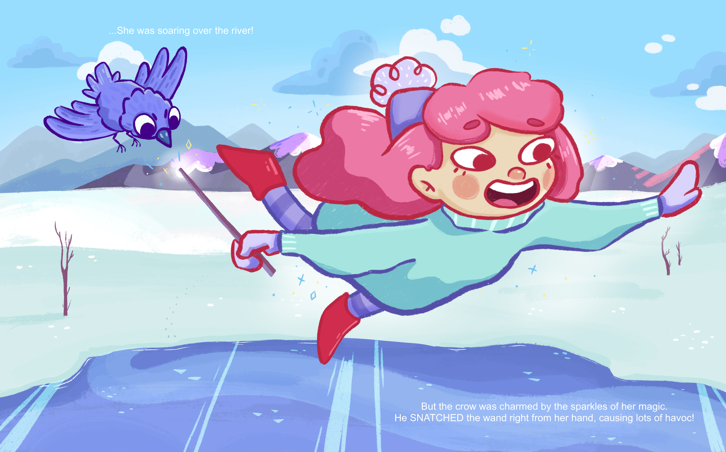 A spread depicting the beginning of Hattie's journey within 'The Confidence Trick'