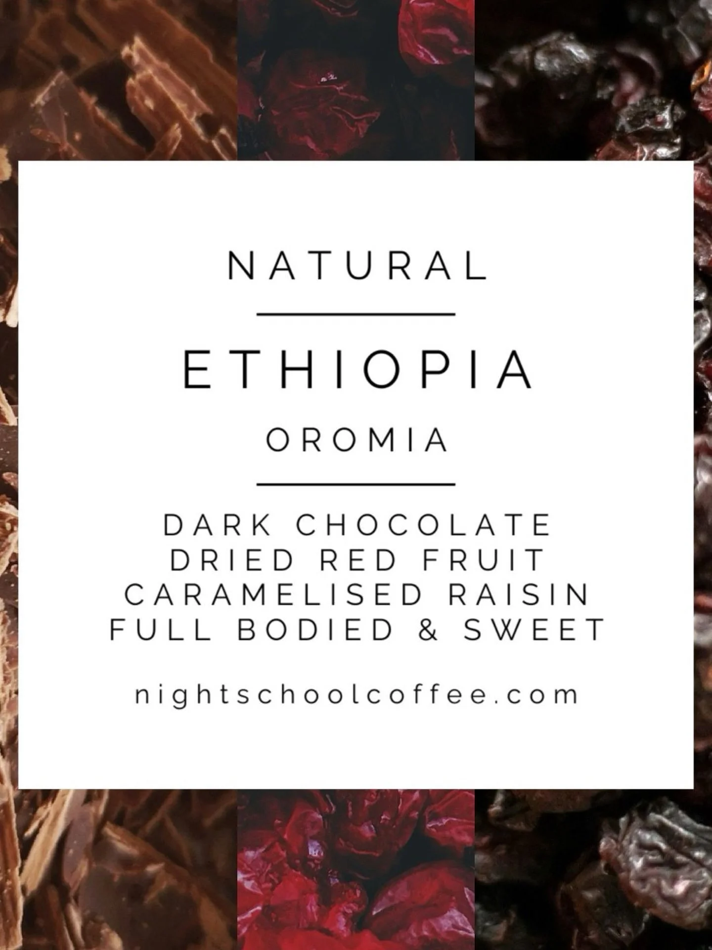 New release ✨

Our newest offering is a naturally processed heirloom varietal from Ethiopia.

The flavour profile to expect has dark chocolate, dried red fruit &amp; caramelised raisin, giving a full-bodied mouthfeel with a sweet finish. Perfect to u