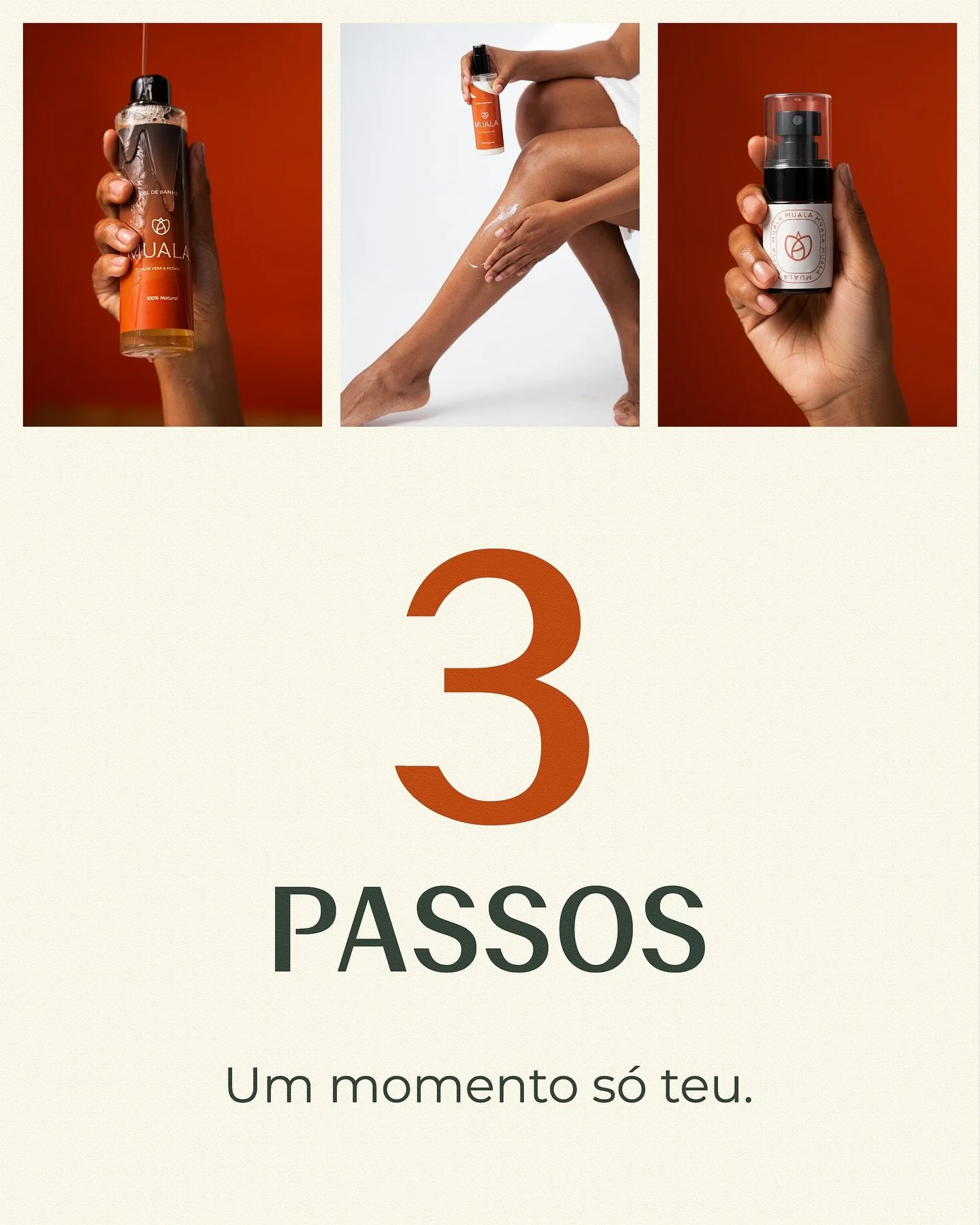 Tr&ecirc;s passos. Um momento s&oacute; teu.
1) Limpeza. 
2) Hidrata&ccedil;&atilde;o. 
3) Perfume.
Ritual n&atilde;o &eacute; apenas rotina, &eacute; tamb&eacute;m reencontro. 🍃