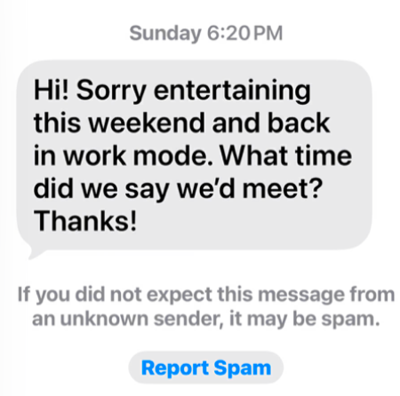 Screenshot of a scam text