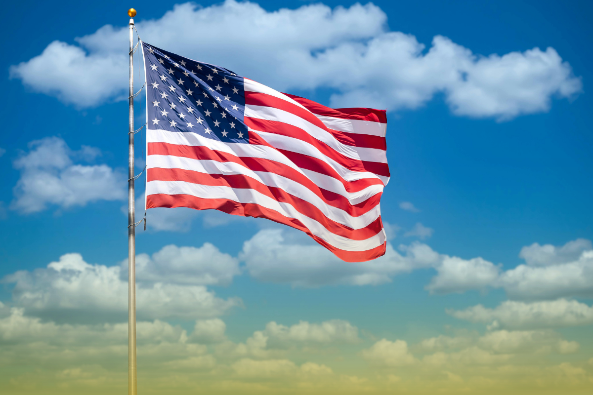 American Flag against a blue sky