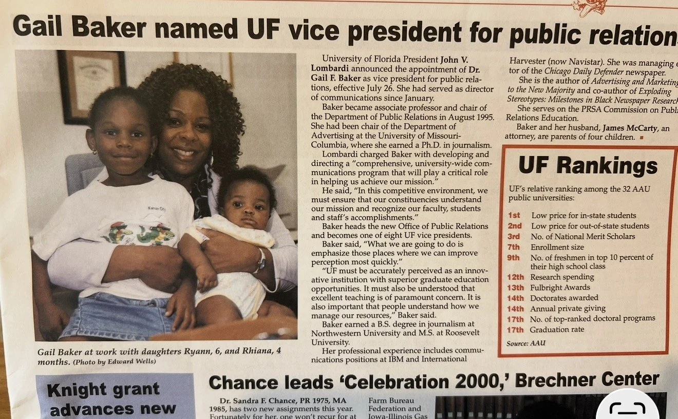 News article clipping announcing Dr. Baker as UF vice president for public relations