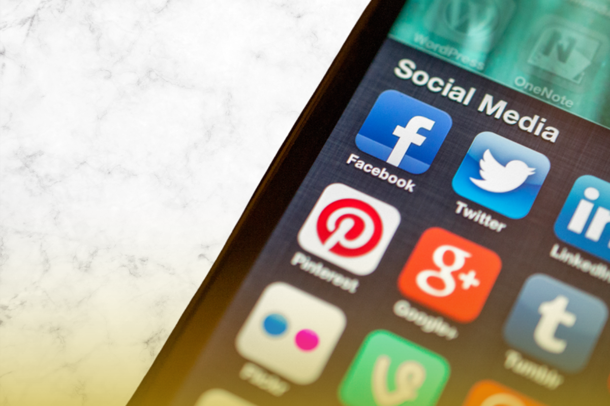 Phone with social icons showing