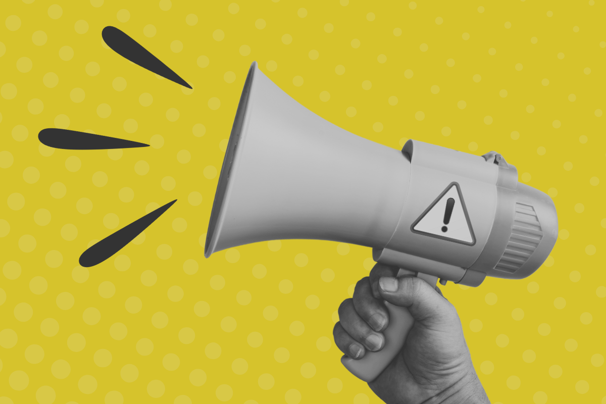 A bullhorn with sound graphics coming out of it.