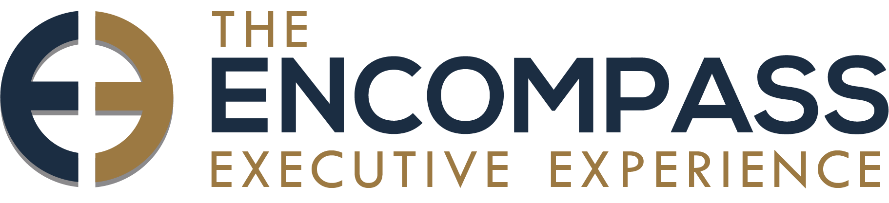 Logo with a circular graphic divided into four segments, next to the text "The Encompass Executive Experience" in navy and gold colors.