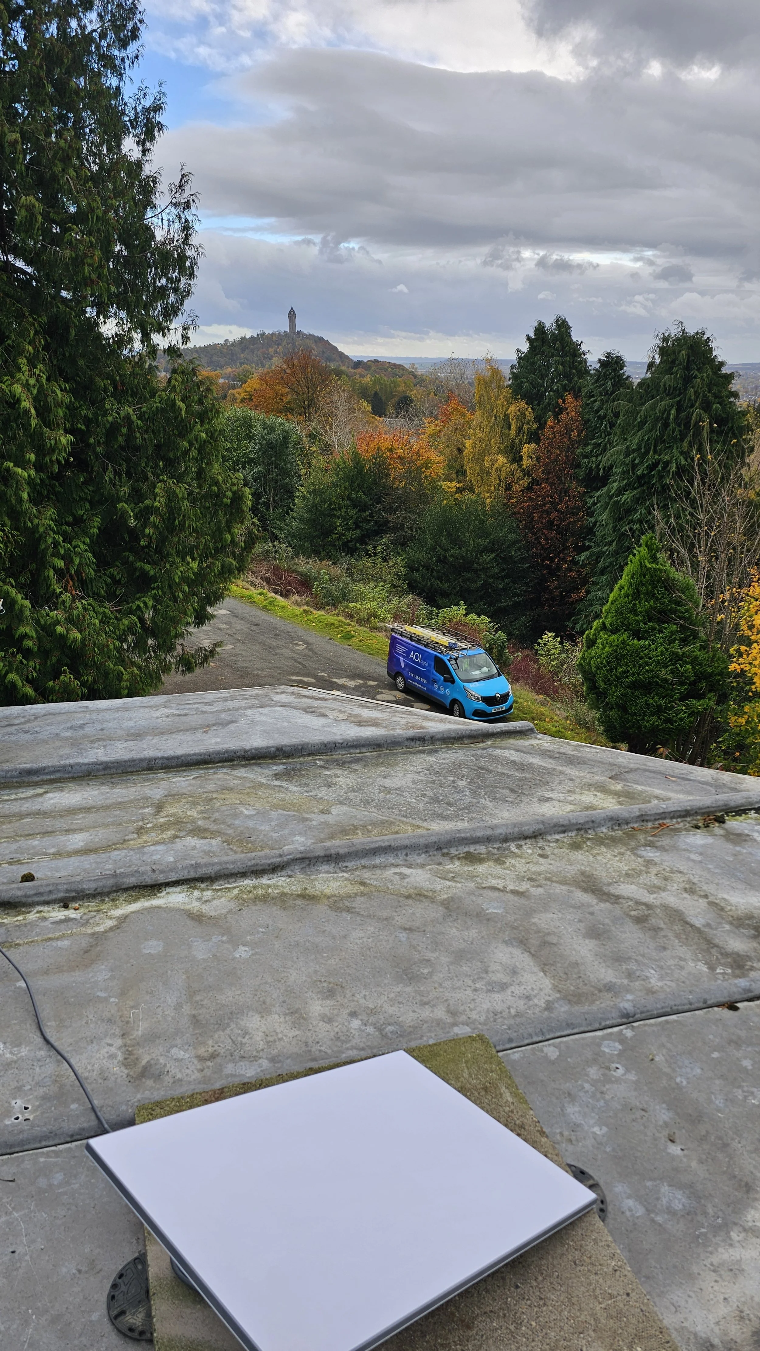 Starlink dish installed on a roof in the Bridge of Allan