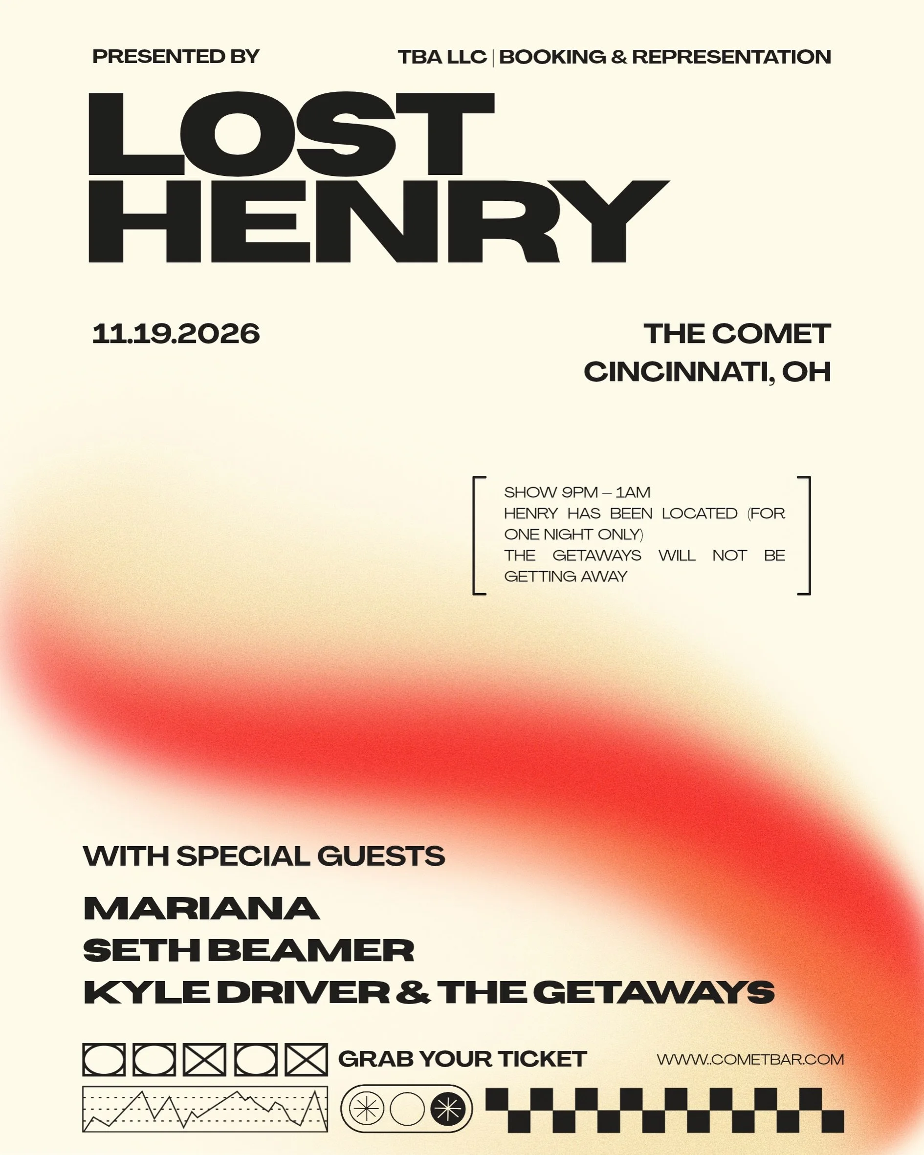 CINCINNATI 👏 FRIGGEN 👏 OHIO

We&rsquo;ll see you next month at @cometbar 

11.19.26

Tix in all the bios 

Frick