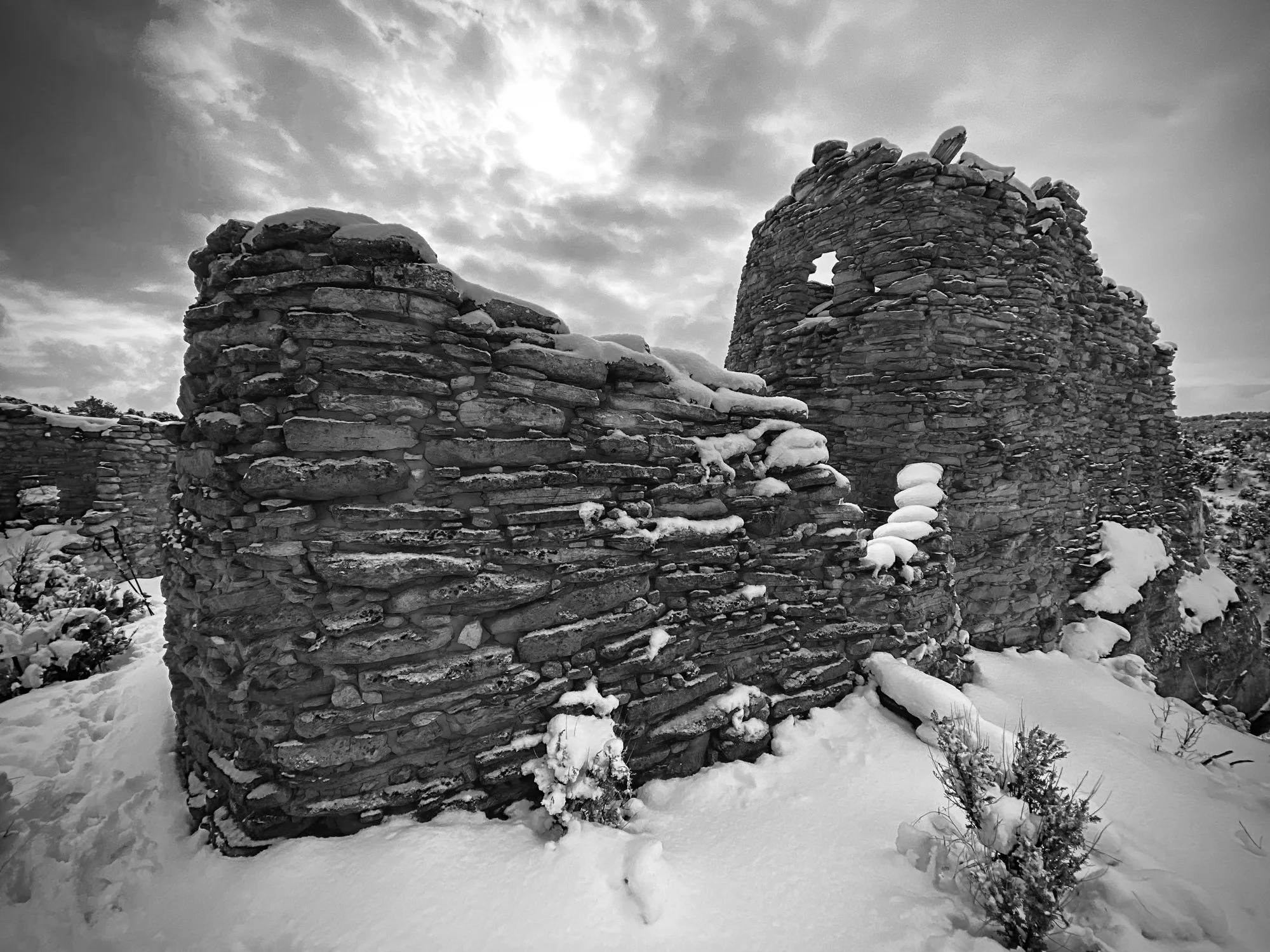 MOBILE 1ST PLACE: SAMUEL ESCUE - "White Castle." This snowbound trip was to Francis Canyon Ruin, where solitude and effort rewarded me with an unforgettable shot on my birthday.
