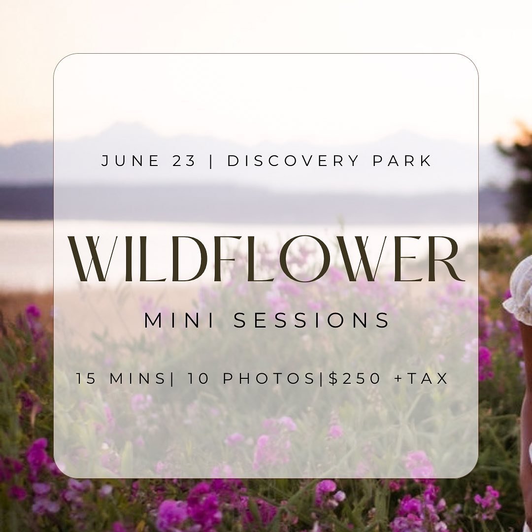📣Listen up, friends!! I am SO excited to announce my first ever Wildflower minis!
🌸What: 15 minute session guarantees 10 fully edited photos 
🌸When: Sunday, June 23
🌸Where: Discovery Park, Seattle
🌸Who: Seniors, couples, families, maternity, any