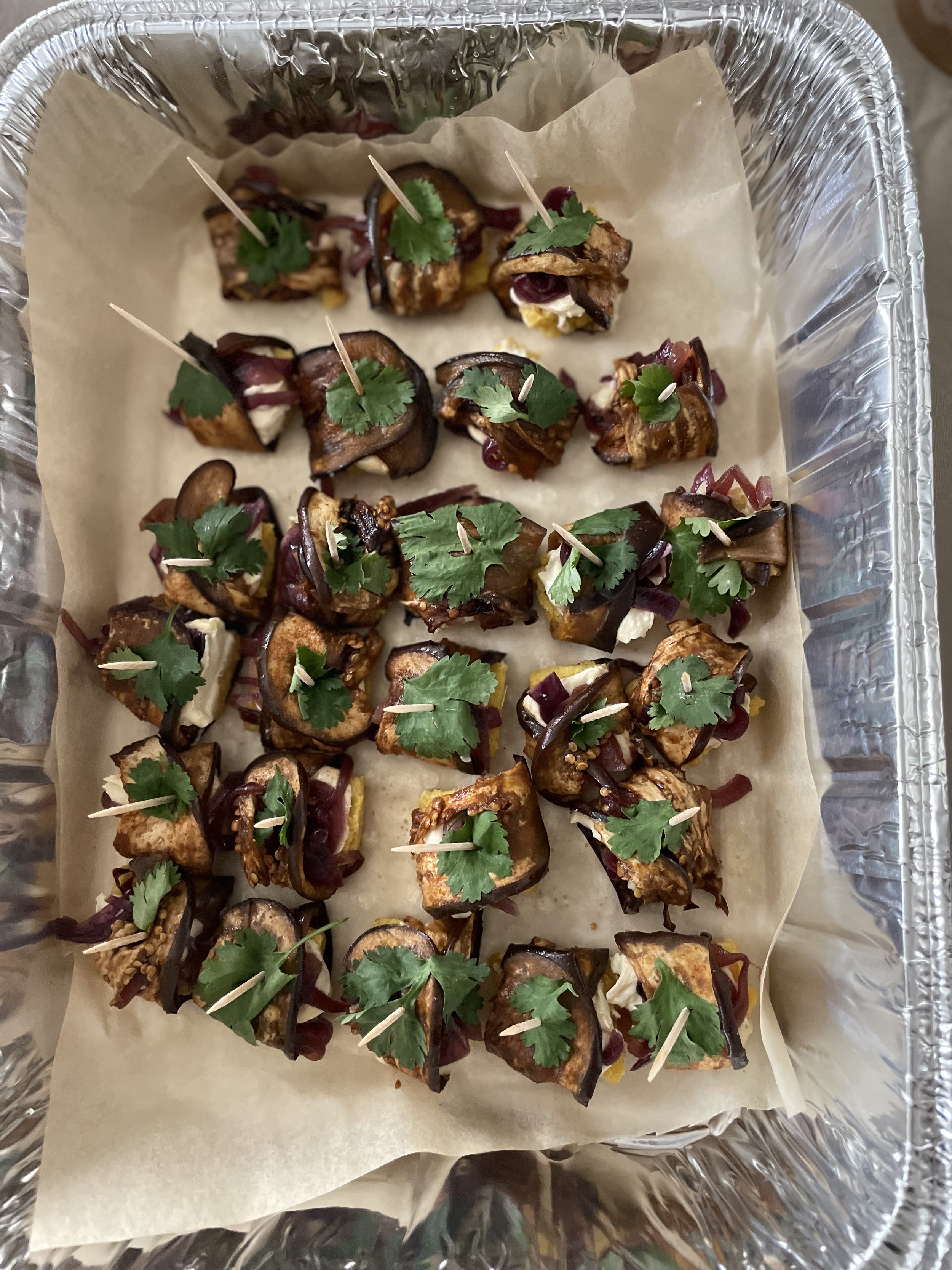 Eggplant "Bacon" Wrapped Dates, Cashew Cheese