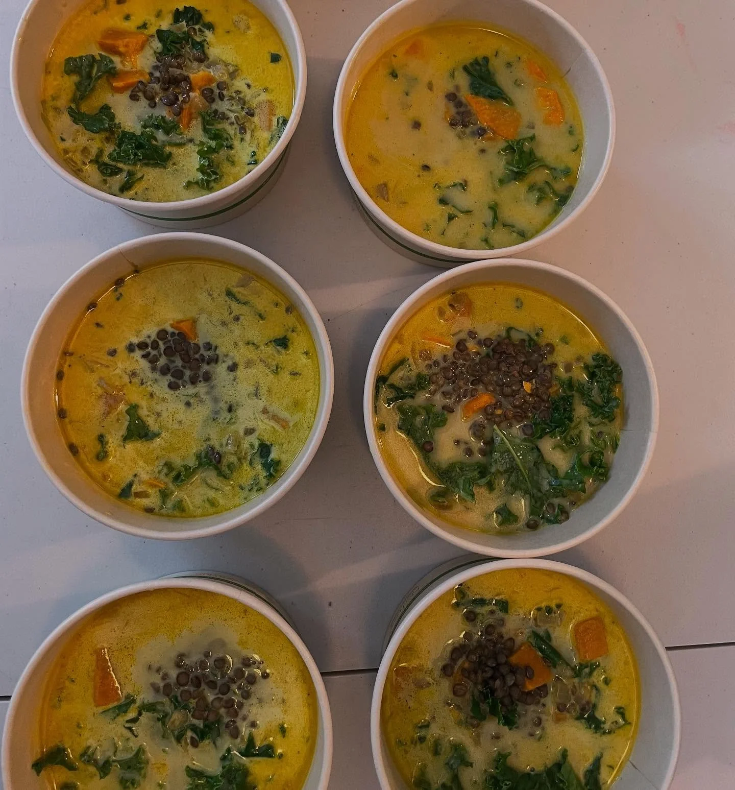 Coconut ginger sweet potato lentil kale soup