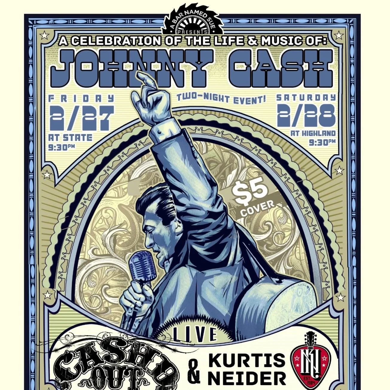 Hope to see everyone Feb 27th and Feb 28th! @abarnamedsue @abarnamedsuestate #barnamedsue #johnnycash #slcmusic #slcmusicscene