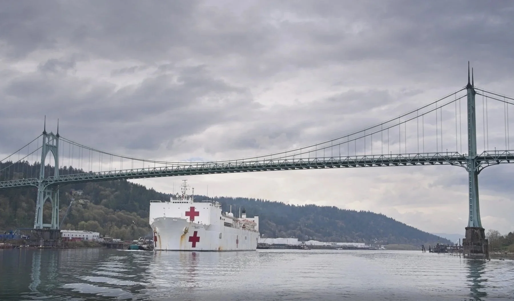 USNS Mercy passing the St John's Bridge