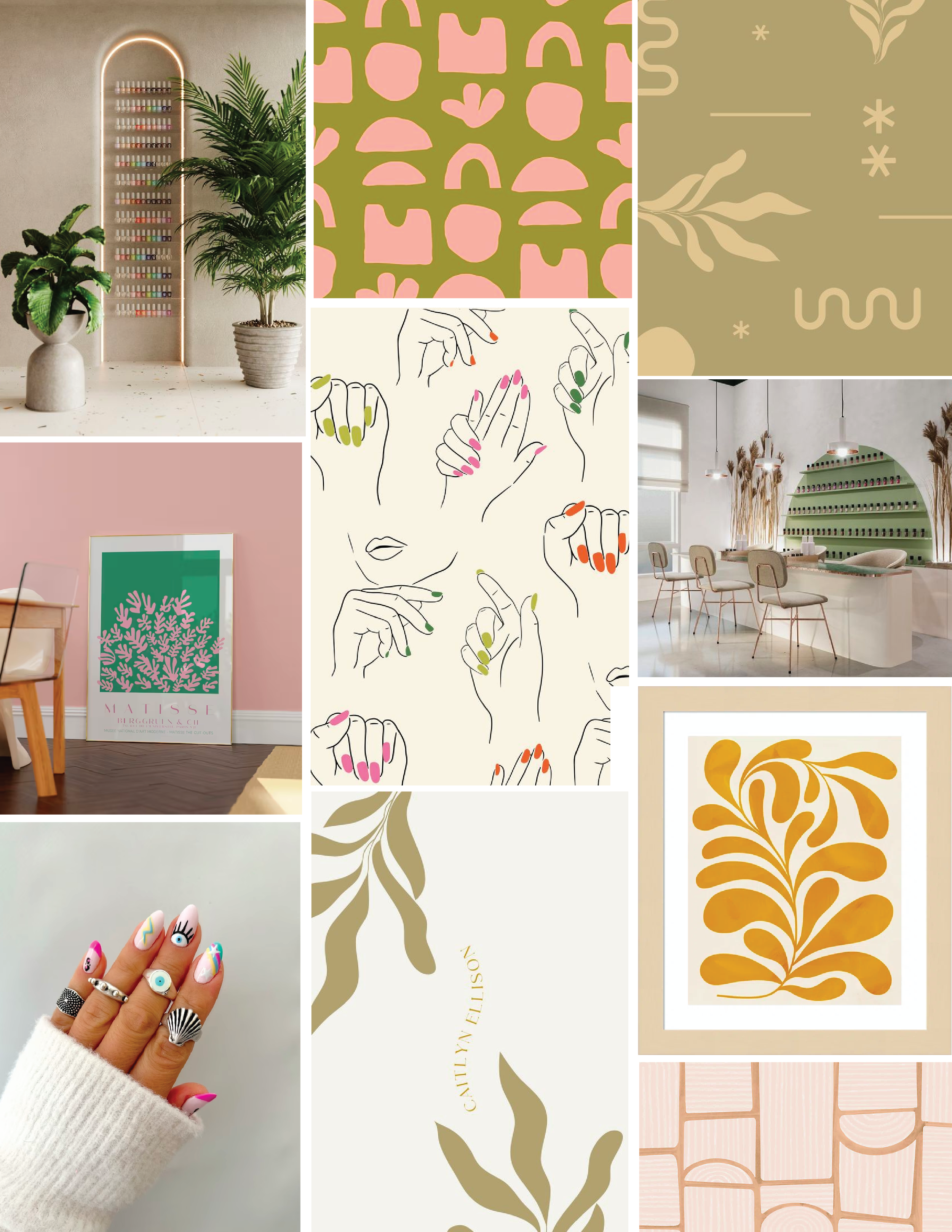 Retro chic nail salon branding inspiration mood board
