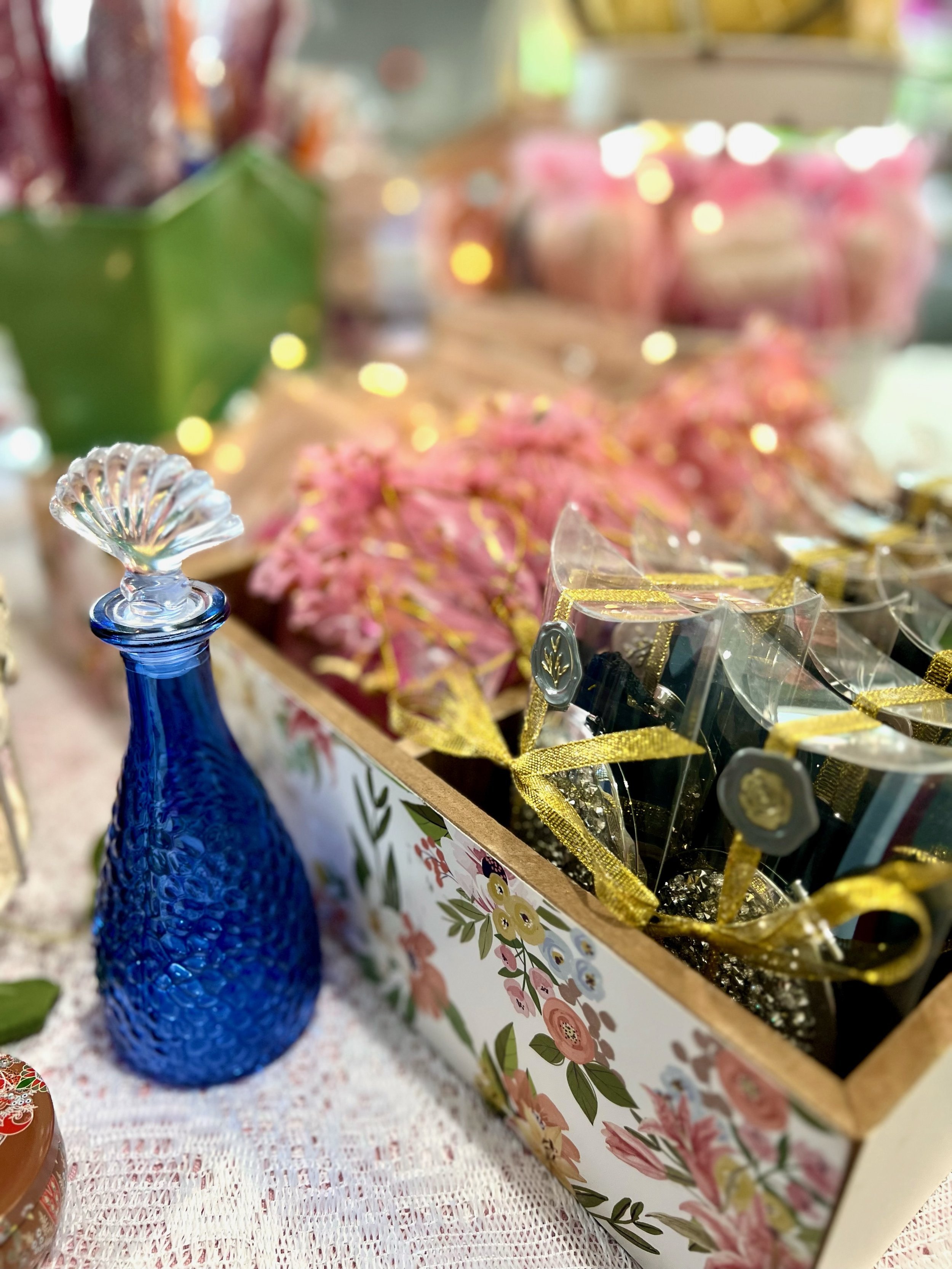 Decorative floral display for Mother's Day Bunco party.