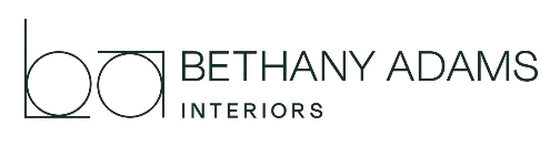 Logo for Bethany Adams Interiors featuring a stylized 'BA' with the company name and 'Interiors' underneath.