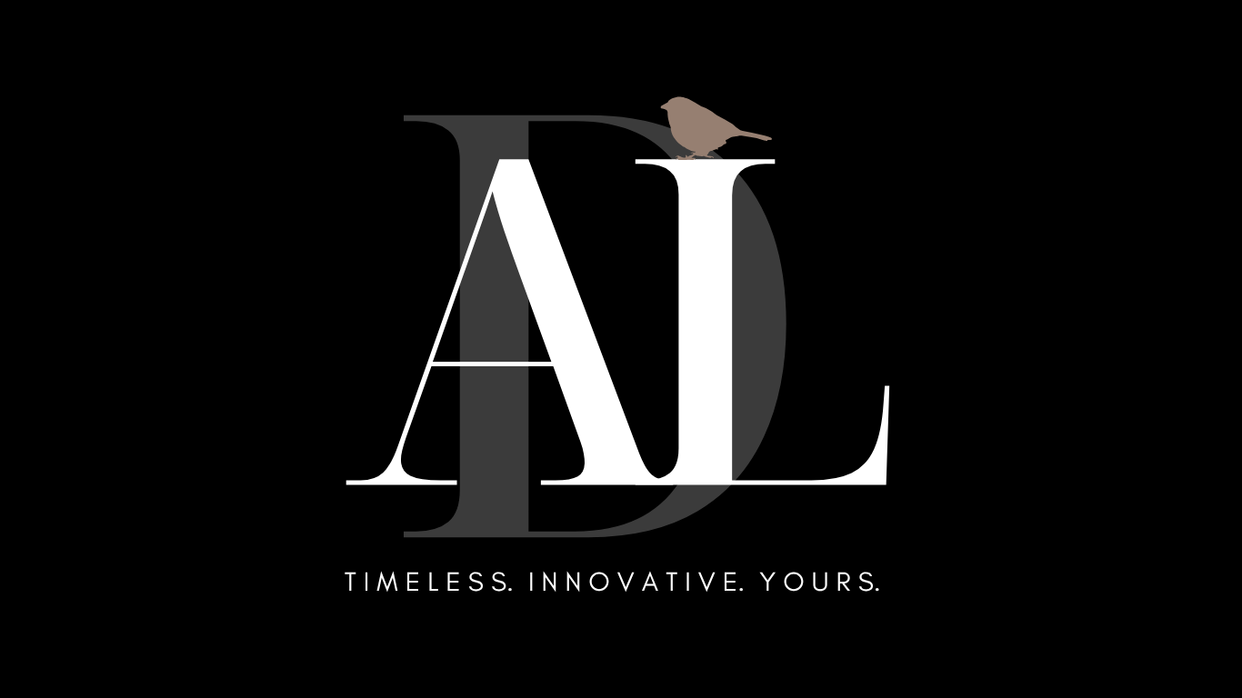 An elegant logo with the letters A, D, and L overlapping, with a small bird perched on the top of the letter L, and the words "TIMELESS. INNOVATIVE. YOURS." beneath.