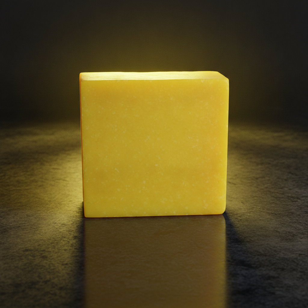 Lemon Zest Soap Bar on a dark surface with moody yellow lighting.