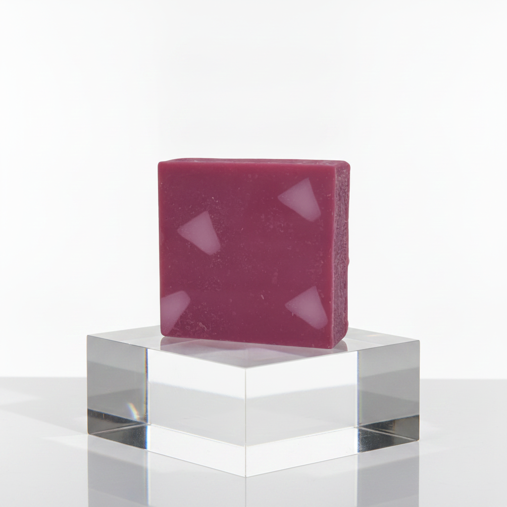 Raspberry Rush Soap Bar displayed on clear pedestals with an editing overlay visible on the image.