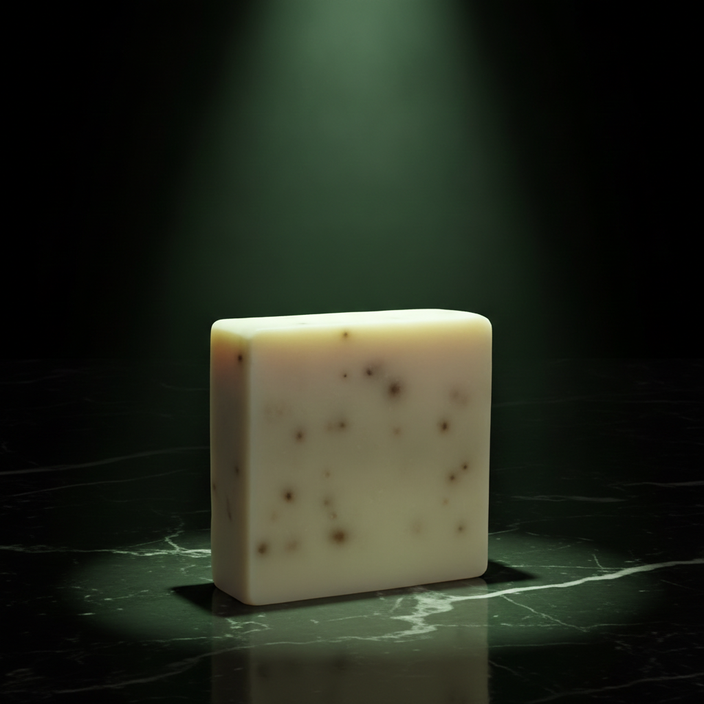 Peppermint Soap Bar on a dark surface with green spotlighting.