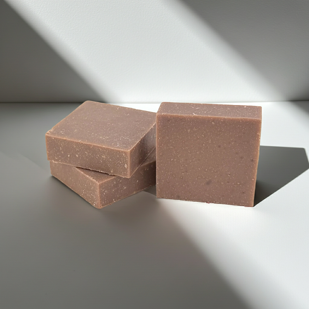 Osei Gold soap bars stacked in soft natural light with a clean minimal luxury look