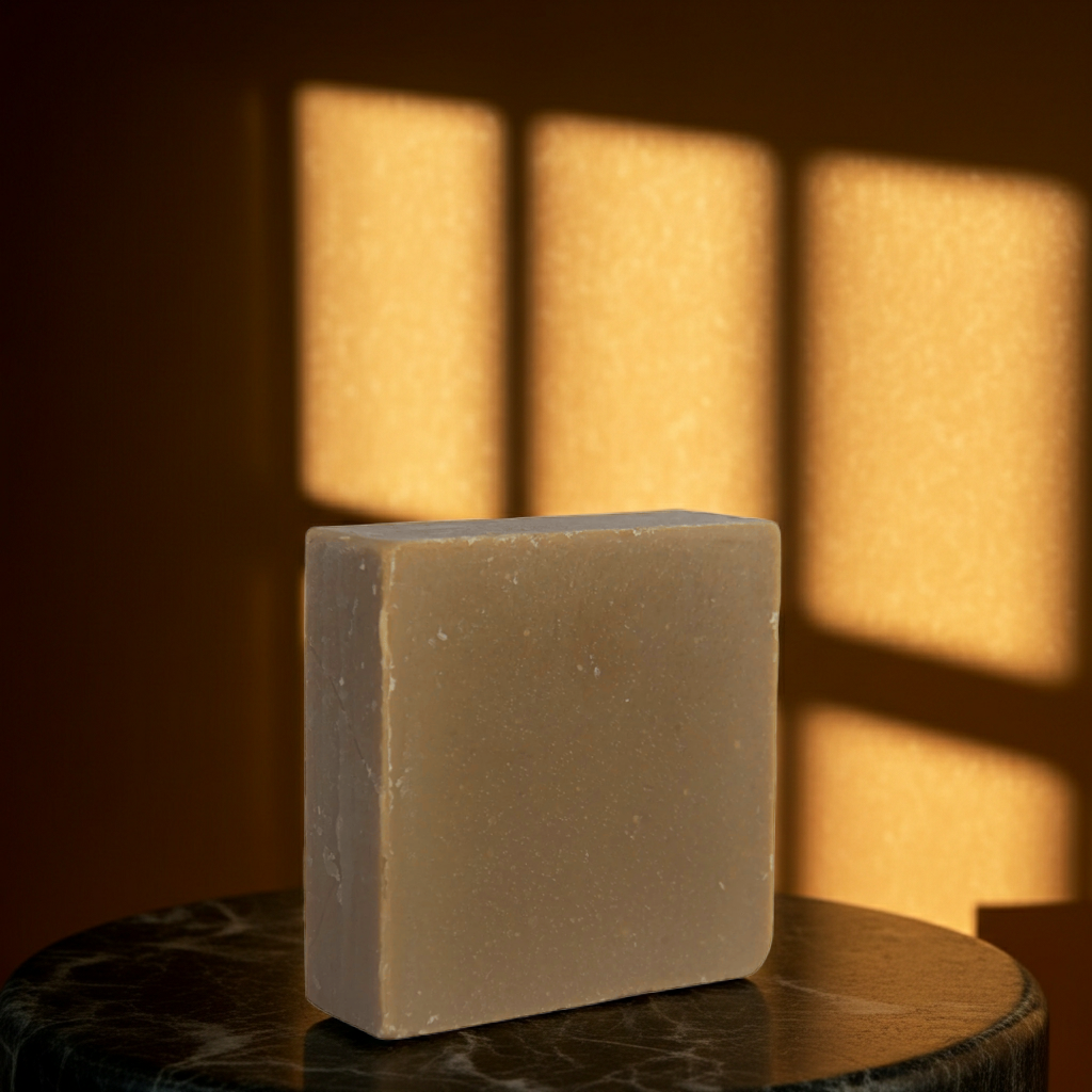 Jazz Night in Harlem handmade soap bar in warm window light with a smooth after-dark mood