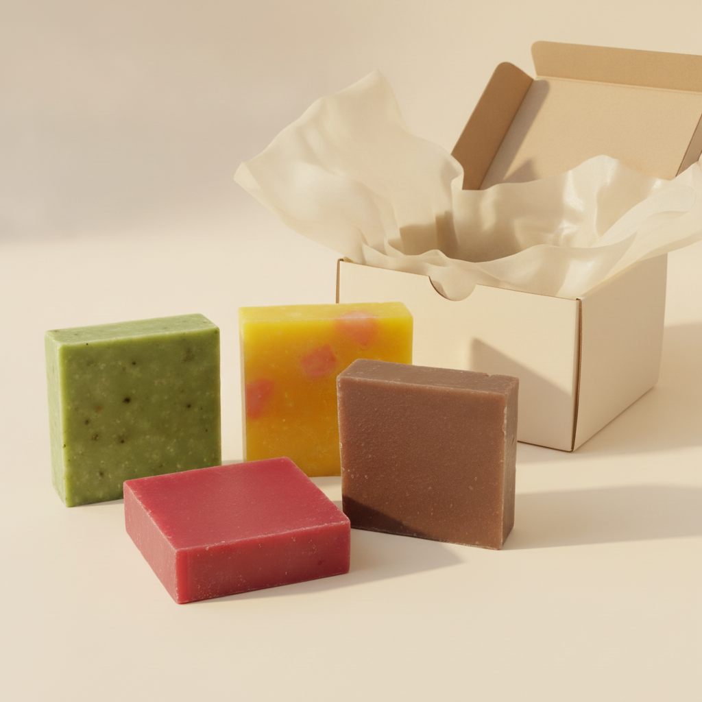 Build Your Heritage Set with four Heritage Line soap bars beside an open gift box with tissue paper.