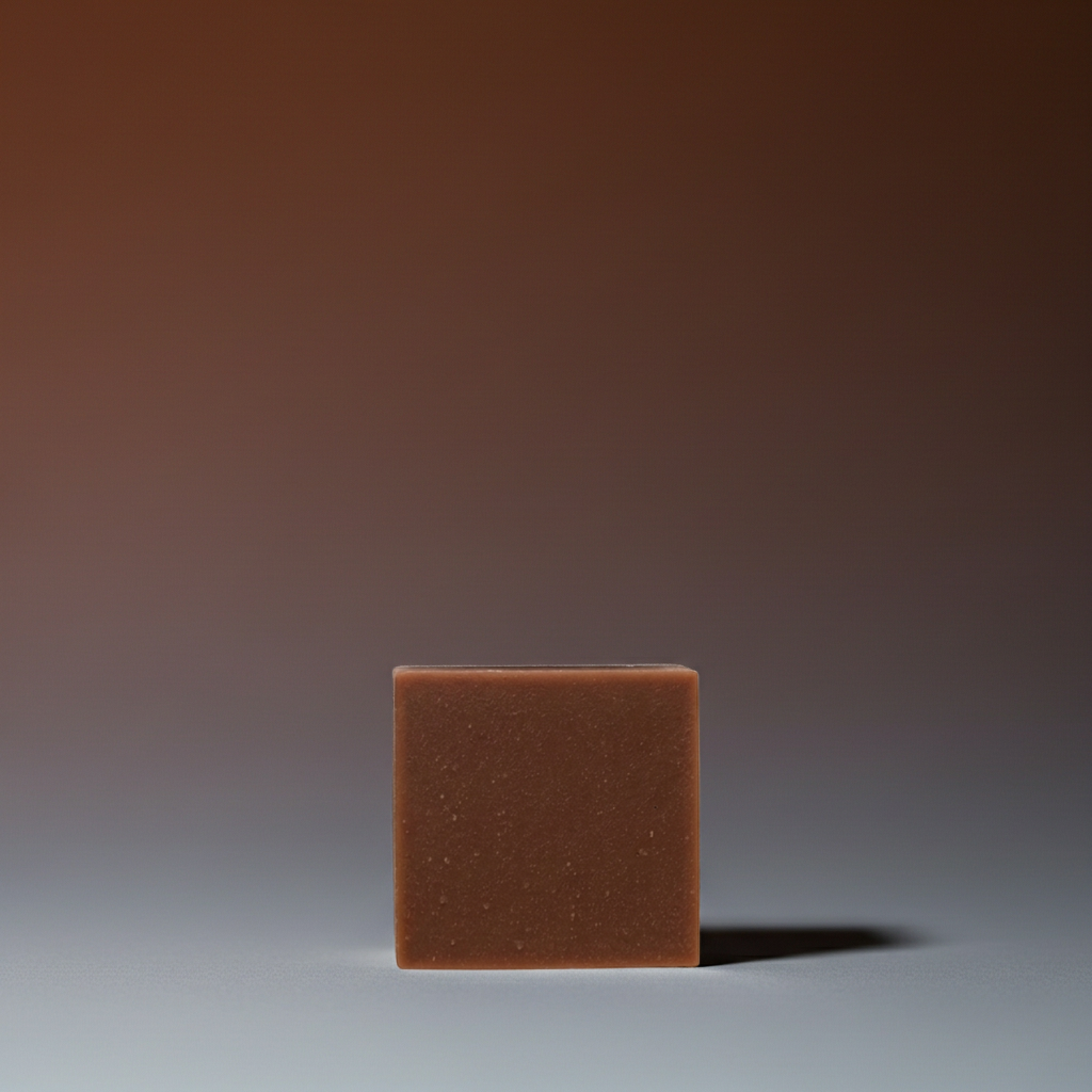 Queen Nandi warm amber vanilla handmade soap bar with earthy musk on a gradient background