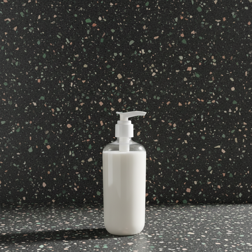 Sensitive Skin Natural Body Wash displayed against a dark terrazzo background.