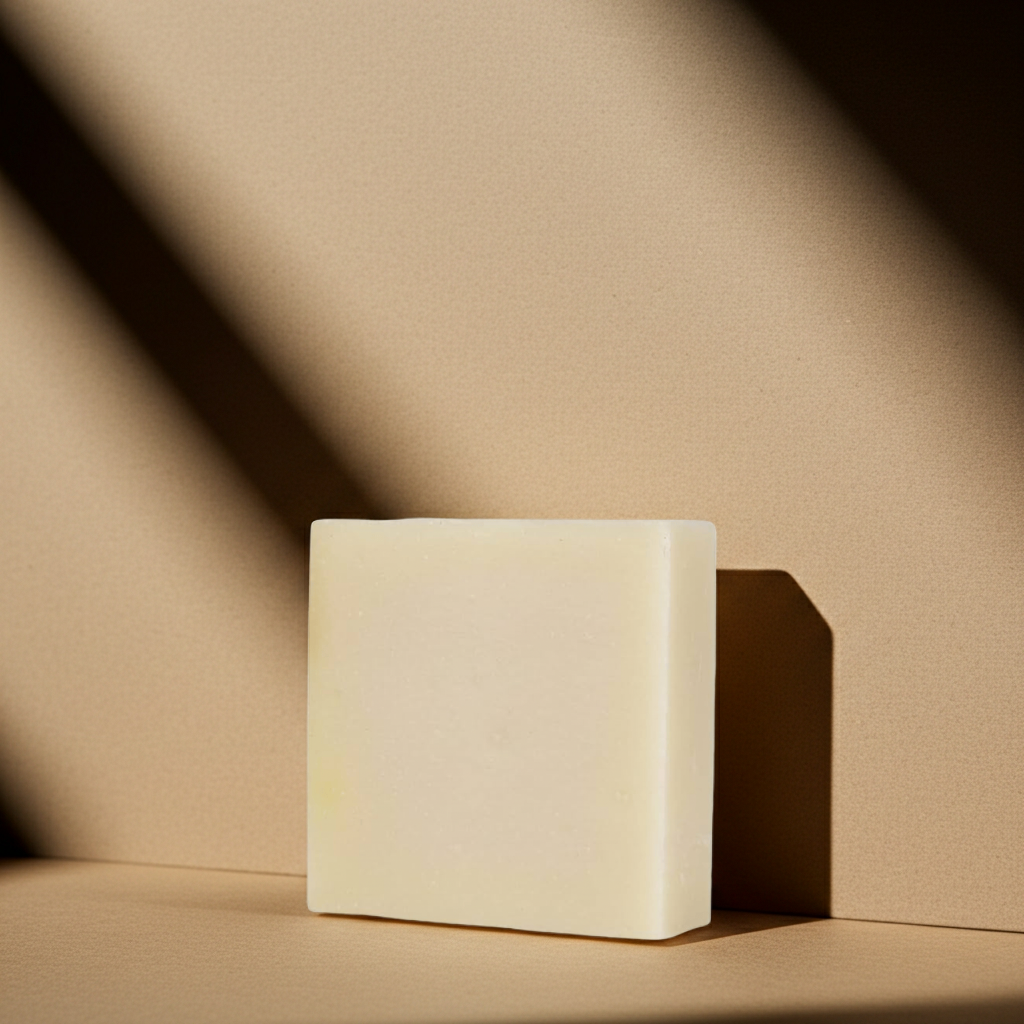 Unc’s Barbershop Blend handmade soap bar in warm angled light with clean barbershop-inspired styling