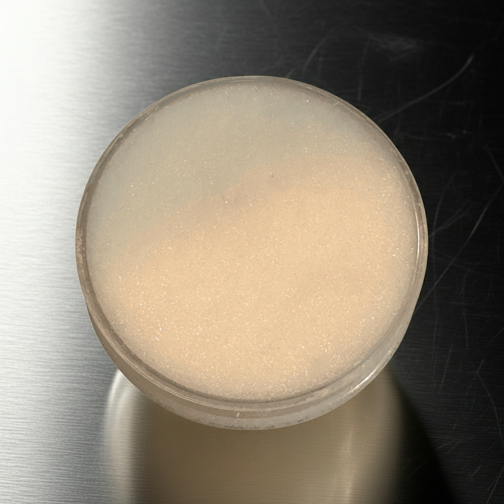 A top-down product image showing the texture of The White Line by Mama Aswan Unscented Raw Sugar Scrub 16oz, ideal for highlighting the scrub’s smooth, grainy consistency.