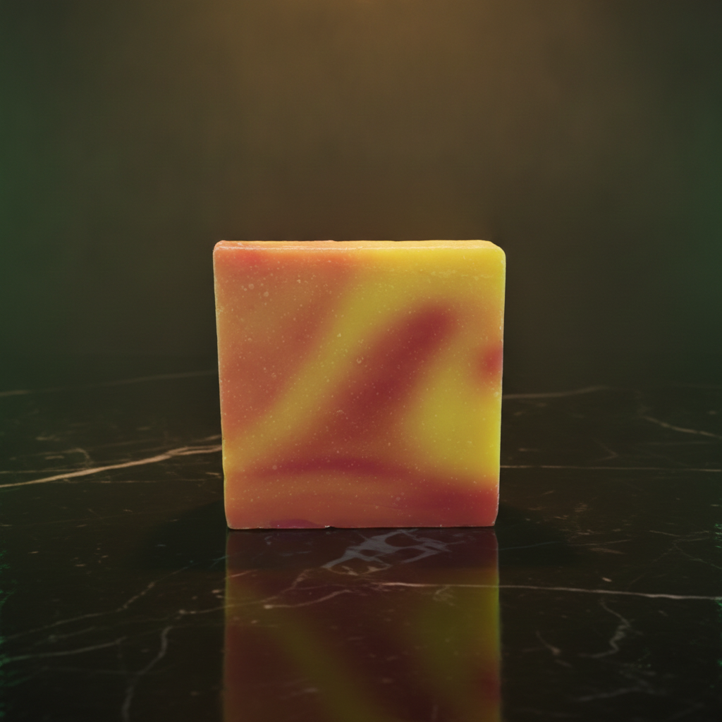 Monkey Farts Soap Bar on a dark marble surface with soft green lighting.