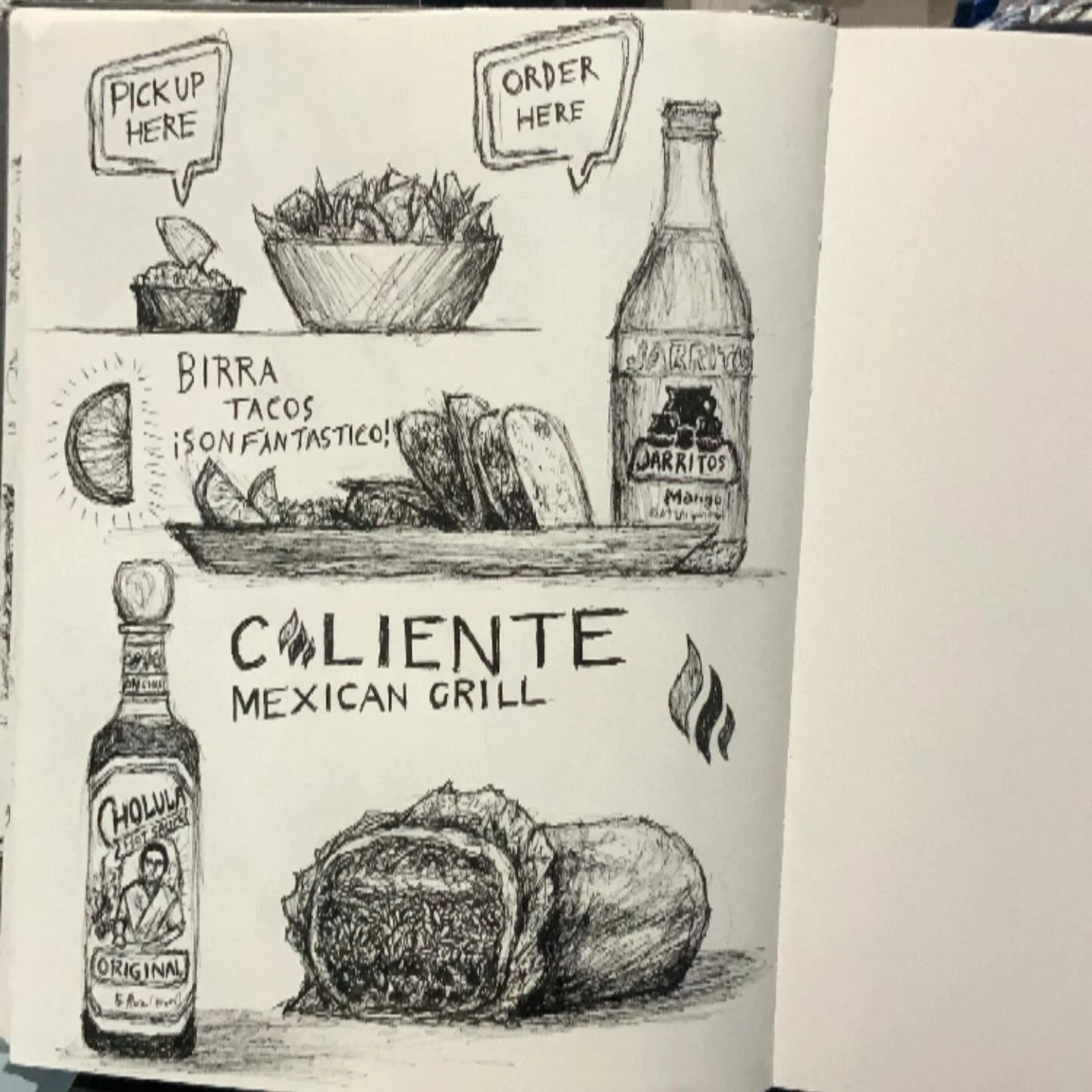 Today, I went to a favorite restaurant of mine that is right down the street. 
It was cinco de mayo so I wanted to get some delicious Mexican food.
I hung out and had a delicious burrito and then drew this in my sketchbook. I enjoyed my food and the 
